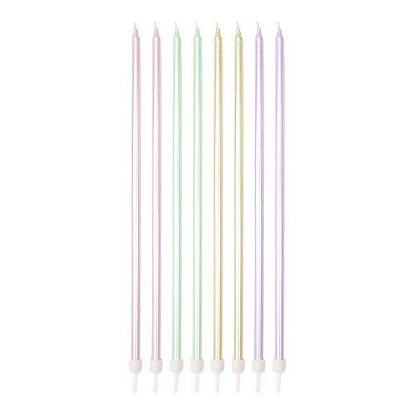 Vela Palito Gigante Metalizada Candy Color Sortida - 8 unidades - Rizzo