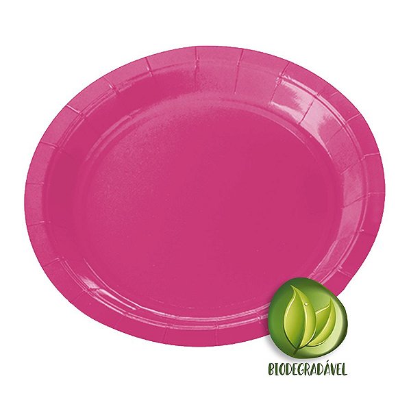 Prato de Papel Biodegradável Rosa Pink 18cm - 10 unidades - Silverplastic - Rizzo Embalagens