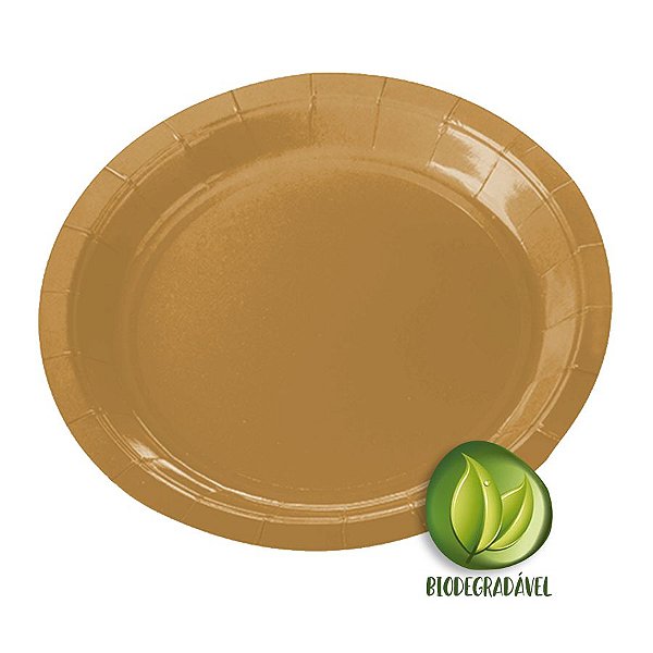 Prato de Papel Biodegradável Dourado 18cm - 10 unidades - Silverplastic - Rizzo Embalagens