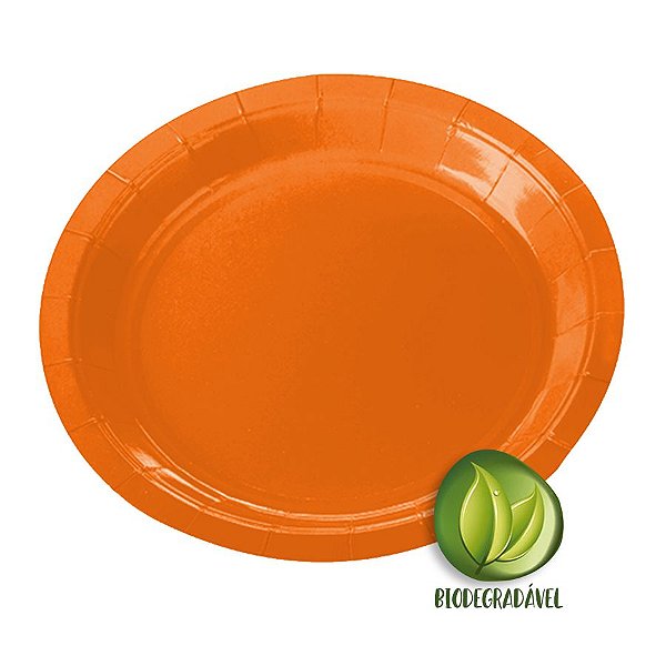 Prato de Papel Biodegradável Laranja 18cm - 10 unidades - Silverplastic - Rizzo Embalagens