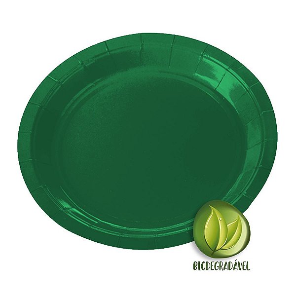 Prato de Papel Redondo Biodegradável - Verde Bandeira - 18cm - 10 unidades - Rizzo