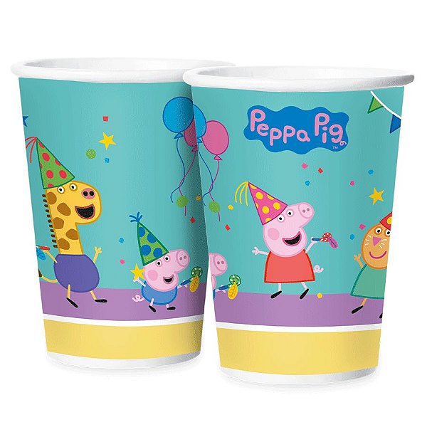 Copo de Papel Festa Peppa Pig Clássica 180ml - 12 unidades - Regina - Rizzo Embalagens
