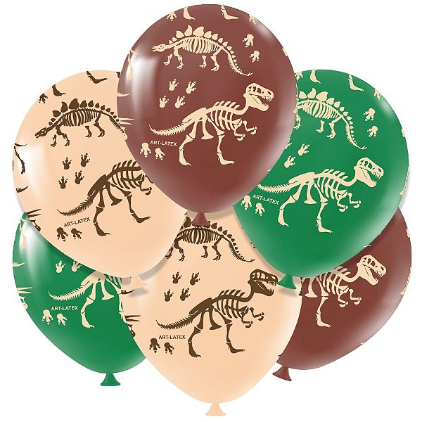 Balão de Festa Redondo Profissional Látex Decorado 11" 28cm - Dinossauro - 25 Unidades - Art-Latex - Rizzo Embalagens