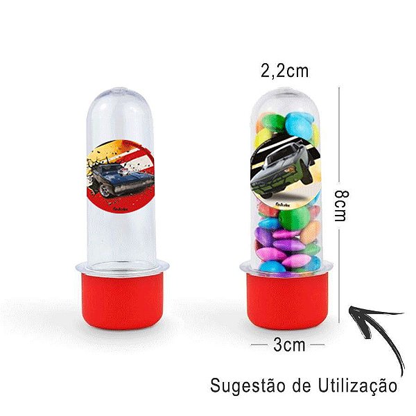 Mini Tubete Lembrancinha Festa Velozes e Furiosos 8cm 20 unidades - Vermelho - Rizzo Embalagens