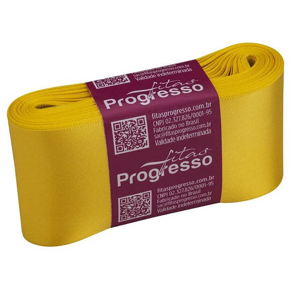 Fita de Cetim CF012 50mm - 10m Cor 763 Amarelo Gema - 01 unidade - Progresso - Rizzo Embalagens