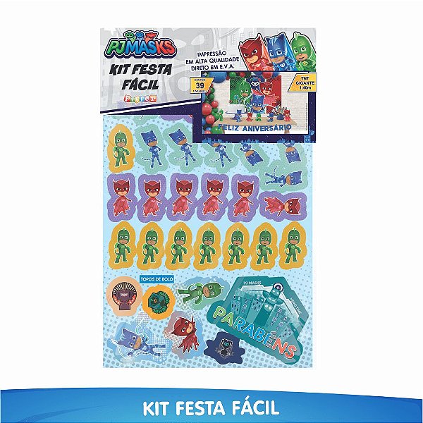 Kit Festa Fácil PJ Masks - 39 Itens - 01 Unidade - Piffer - Rizzo Embalagens