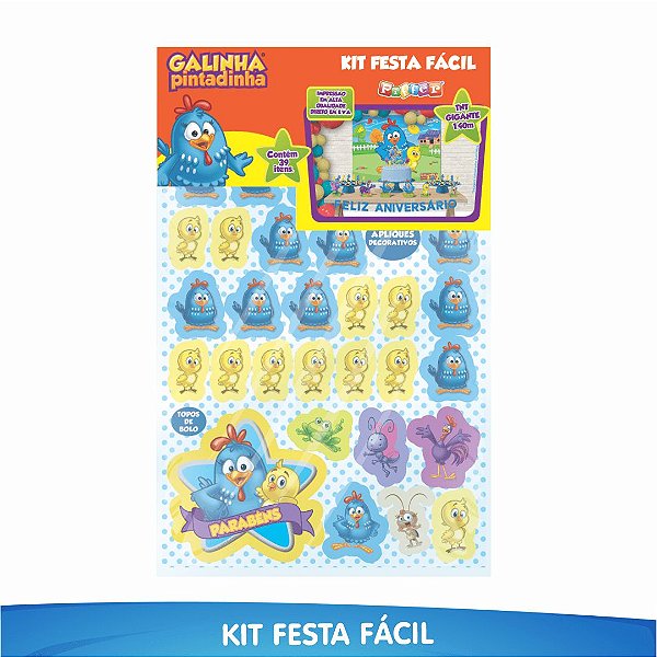 Kit Festa Fácil Galinha Pintadinha - 39 Itens - 01 Unidade - Piffer - Rizzo Embalagens