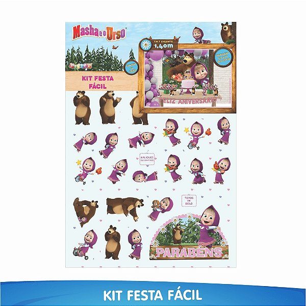 Kit Festa Fácil Masha e o Urso - 39 Itens - 01 Unidade - Piffer - Rizzo Embalagens