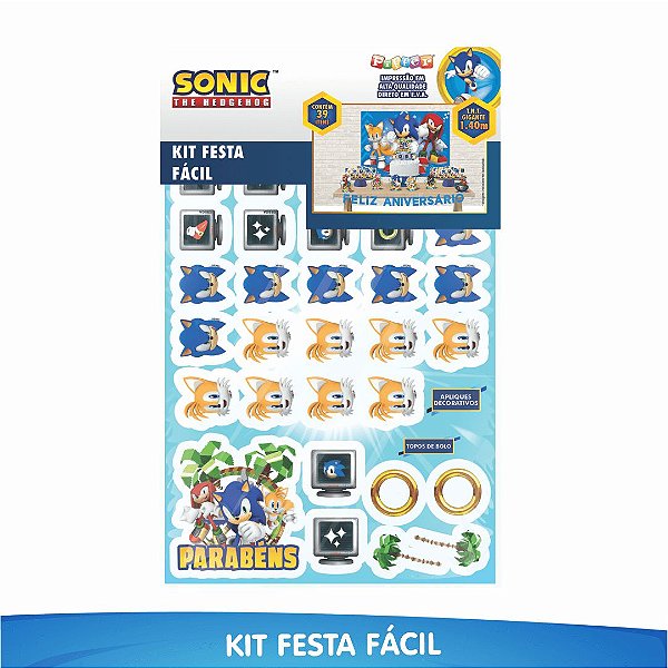 Kit Festa Fácil Sonic - 39 Itens - 01 Unidade - Piffer - Rizzo Embalagens