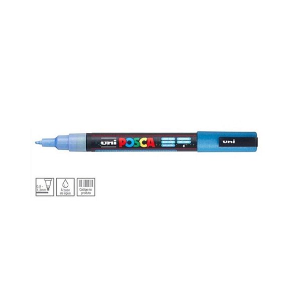 Caneta Posca PC-3ML 0.9-1.3mm - Azul Claro Com Glitter   - 1 unidade - Posca - Rizzo