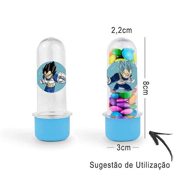 Mini Tubete Lembrancinha Festa Dragon Ball Super 8cm 20 unidades - Azul Claro - Rizzo Embalgens