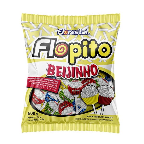 Pirulito Flopito Beijinho - 600g - 50 Unidades - Florestal - Rizzo