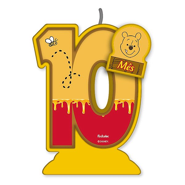 Vela Mesversário Festa Pooh e sua Turma - 10 mês - 01 Unidade - Festcolor - Rizzo Embalagens