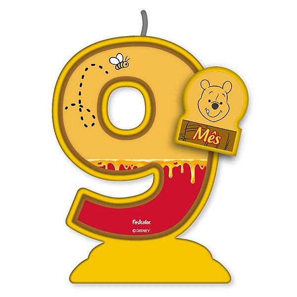 Vela Mesversário Festa Pooh e sua Turma - 9 mês - 01 Unidade - Festcolor - Rizzo Embalagens