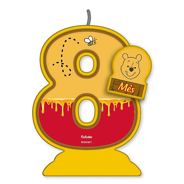 Vela Mesversário Festa Pooh e sua Turma - 8 mês - 01 Unidade - Festcolor - Rizzo Embalagens