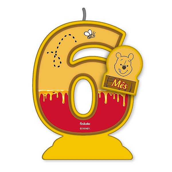 Vela Mesversário Festa Pooh e sua Turma - 6 mês - 01 Unidade - Festcolor - Rizzo Embalagens