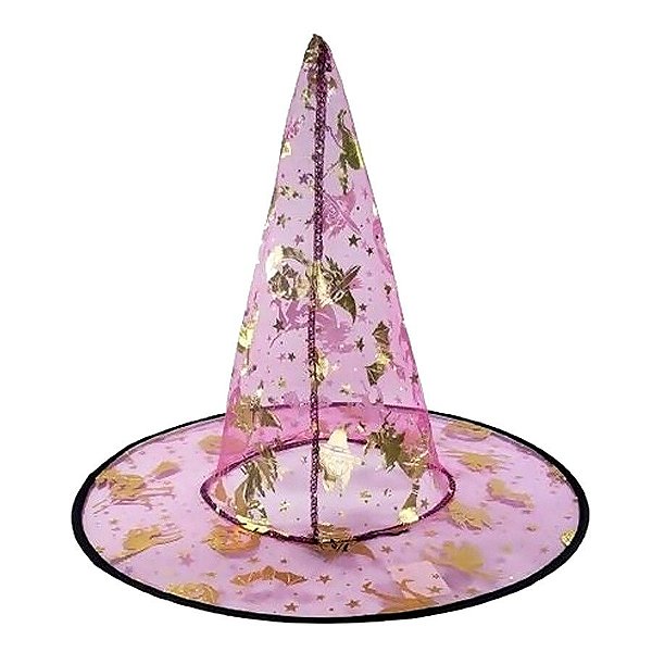 Chapéu de Bruxa Transparente Rosa - Mix Halloween - 01 unidade - Rizzo