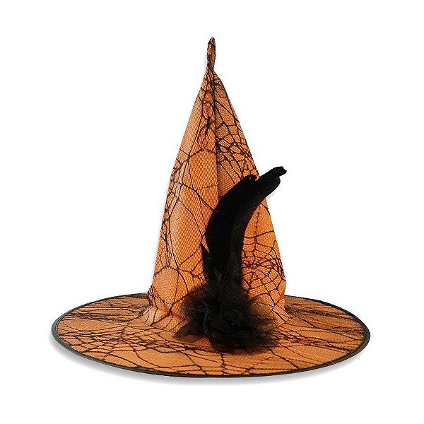 Chapéu de Bruxa Luxo - Halloween - Laranja com aplique em renda preto - 01 unidade - Rizzo