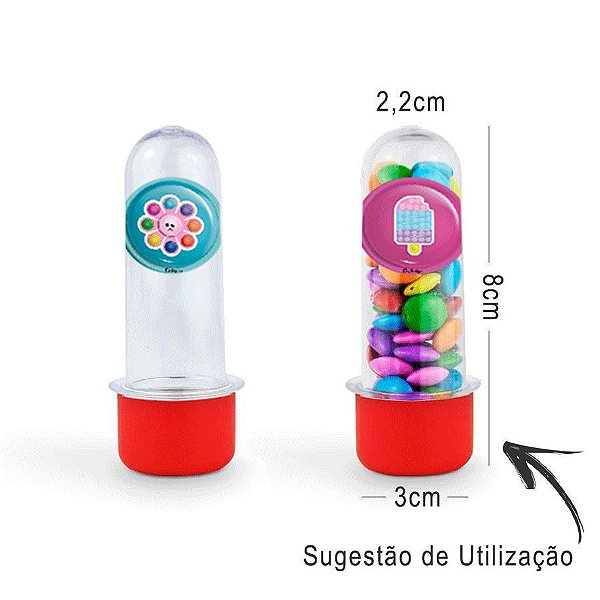 Mini Tubete Lembrancinha Festa Pop It 8cm 20 unidades - Vermelho - Rizzo Embalagens