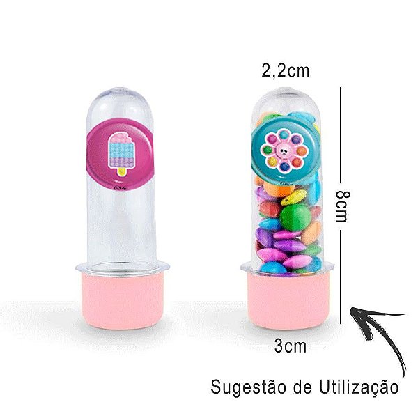 Mini Tubete Lembrancinha Festa Pop It 8cm 20 unidades - Rosa - Rizzo Embalagens