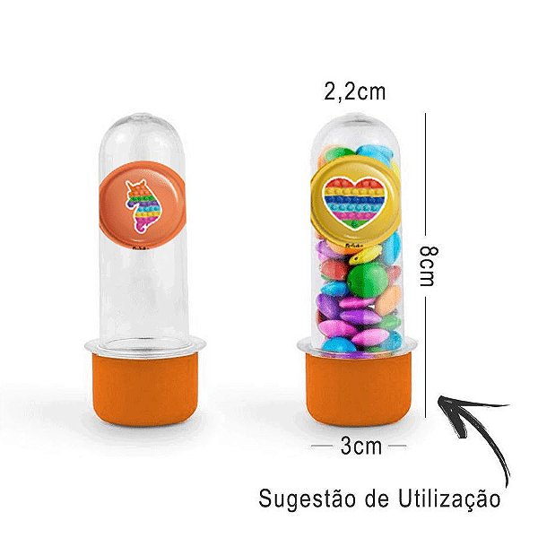 Mini Tubete Lembrancinha Festa Pop It 8cm 20 unidades - Laranja - Rizzo Embalagens