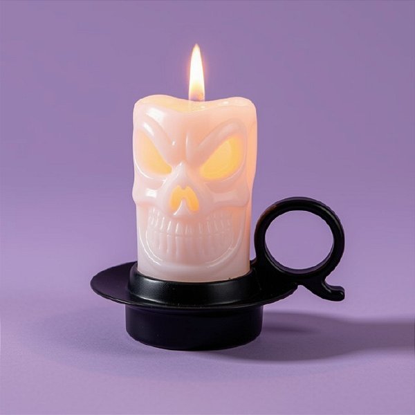 Enfeite Decorativo - Mini Vela Caveira - Branco - Halloween - 01 unidade - Rizzo