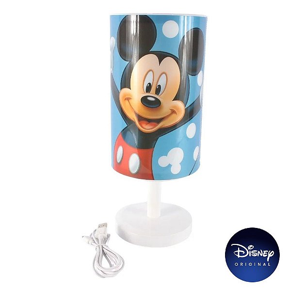Luminária Abajur Mesa Mickey Mouse Disney Jr - Lâmpada Bivolt - Disney Original - 1 Un - Rizzo