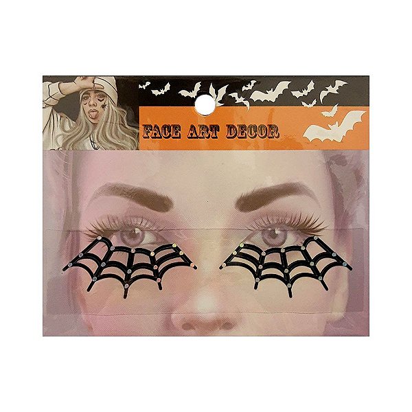 Adesivo Facial Halloween - Face Art Decor - Teias - Preto - 01 unidade - Rizzo Embalagens