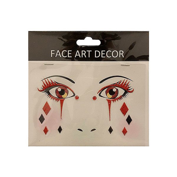 Adesivo Facial Halloween - Face Art Decor - Losango e Strass - Vermelho/Preto - 01 unidade - Rizzo Embalagens