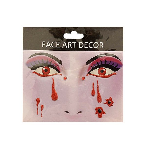 Adesivo Facial Halloween - Face Art Decor - Lágrimas - Vermelho - 01 unidade - Rizzo Embalagens