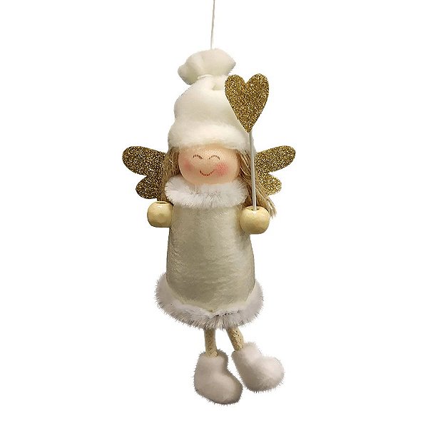 Enfeite para Pendurar Anjo Branco Coração - 01 unidade - Cromus Natal - Rizzo Embalagens