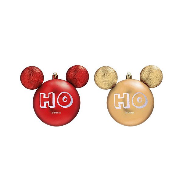 Kit Bolas Mickey HoHoHo Vermelho e Dourado 6cm - 06 unidades Natal Disney - Cromus - Rizzo Embalagens