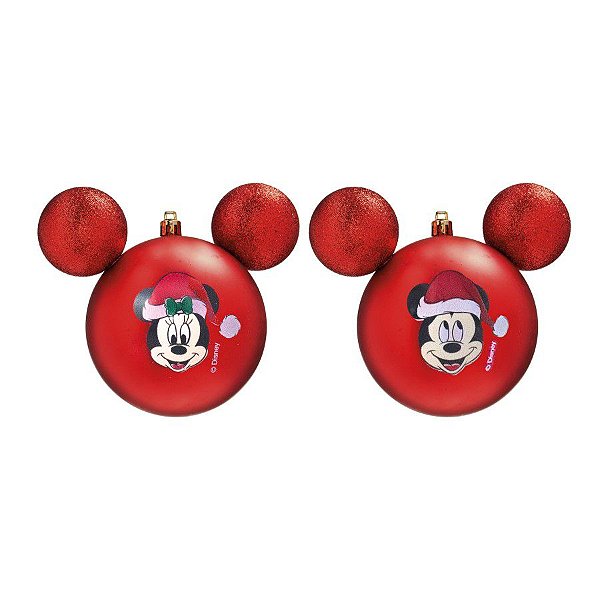 Kit Bolas Mickey e Minnie Vermelho 10cm - 02 unidades Natal Disney - Cromus - Rizzo Embalagens