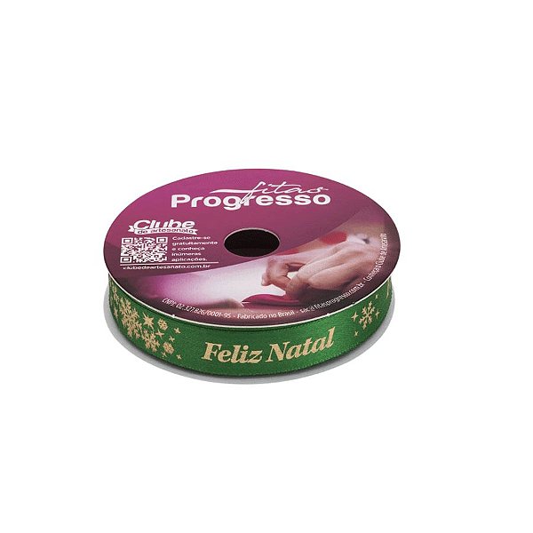 Fita de Cetim ECF 003H 15mm -10m Cor 402 Frase Feliz Natal - 01 unidade - Progresso - Rizzo Embalagens