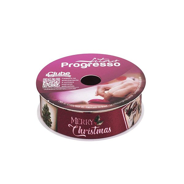 Fita de Cetim ECF 005TR 22mm -10m Cor 090 Papai Noel Vintage - 01 unidade - Progresso - Rizzo Embalagens