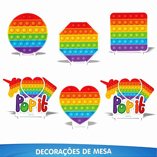 Kit Enfeite de Mesa Festa Pop It - 06pçs - 01 Unidade - Piffer - Rizzo Embalagens