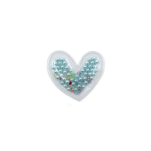 Aplique Coração Incolor Pérola Azul - 5cm - 2 Un - Artegift - Rizzo