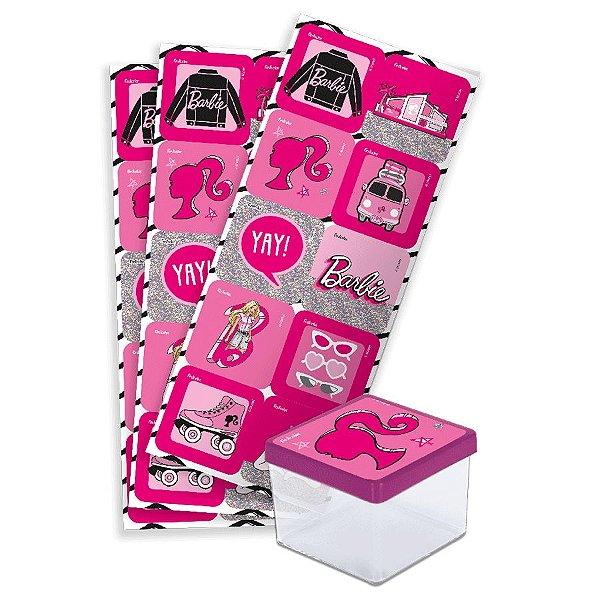 Adesivo Quadrado Festa Barbie - 30 Unidades - Festcolor - Rizzo Embalagens