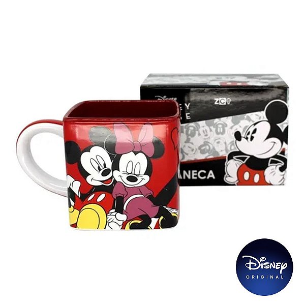 Caneca Quadrada Mickey e Minnie Namorados - 300ml - Disney Original - 01 Un - Rizzo