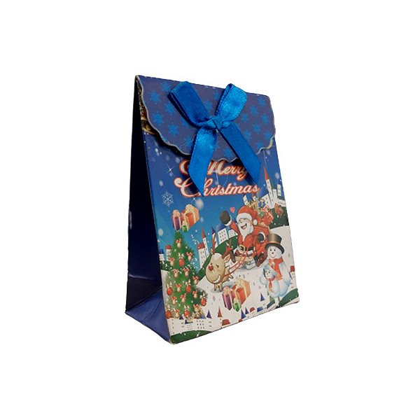 Mini Sacola Lembrancinha Azul Merry Christmas - 10cm - 1 UN - Rizzo
