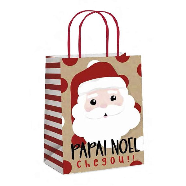Sacola de Papel Kraft - Noelito- 10 unidades - Cromus Natal - Rizzo Embalagens