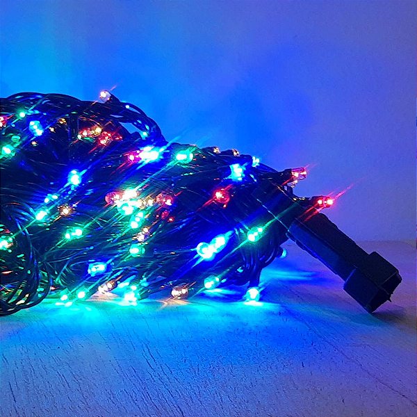 Cordão de LED Luz Colorida com Fio Verde 200 Leds 10m 127V - 1unidade - Cromus Natal - Rizzo