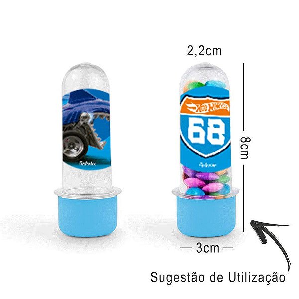 Mini Tubete Lembrancinha Hot Wheels 8cm 20 Unidades - Azul Claro - Rizzo Embalagens