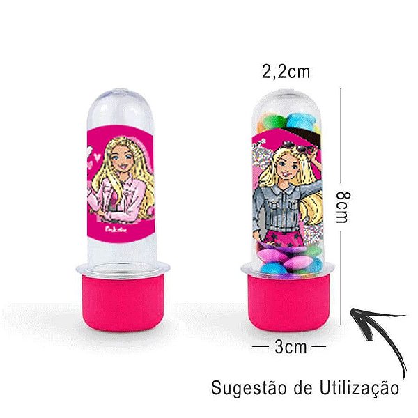 Mini Tubete Lembrancinha Festa Barbie 8cm 20 Unidades - Rosa Pink - Rizzo Embalagens