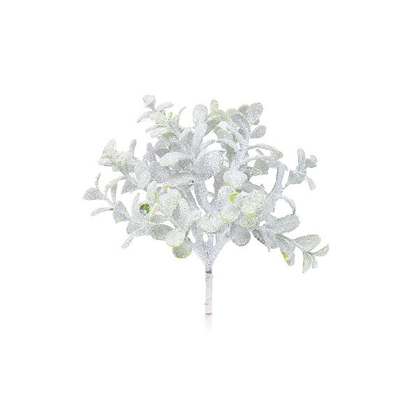 Enfeite de Natal Pick Folhas Glitter 30x16x16cm Branco - 1 UN - Cromus - Rizzo Embalagens