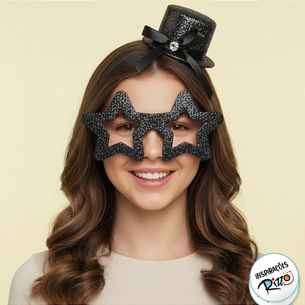 Kit Fantasia Acessórios Estrela Preta Festa Carnaval 02pçs 01 Unidade Cromus Rizzo