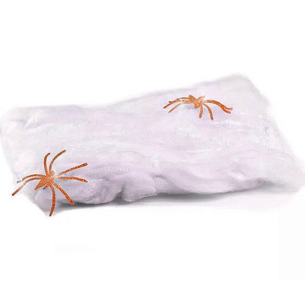 Teia de Aranha Decorativa com aplique Aranha - Branco/Laranja - 01 unidade - Rizzo