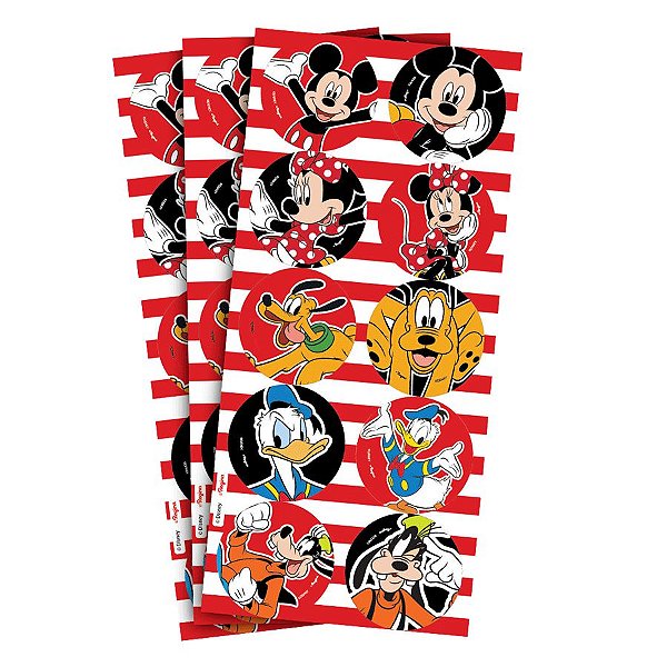 Adesivo Redondo Festa Mickey Mouse 30 Unidades Regina Rizzo Embalagens