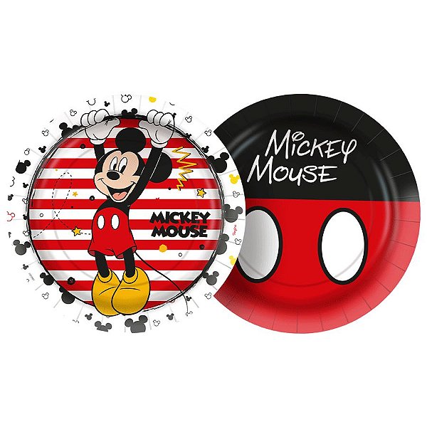 Prato Papel Redondo 18cm Festa Mickey Mouse 12 Unidades Regina Rizzo Embalagens