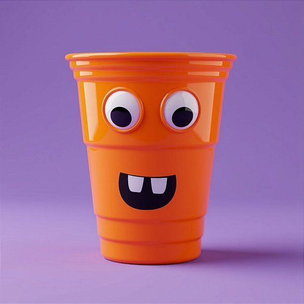 Copo de Plástico Rígido de Halloween - Monstrinho - Laranja - 500ml - 1 unidade - Cromus - Rizzo